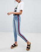 Brooklyn Supply Co Skinny Ankle Grazer Jeans With Side Stripe - Blue