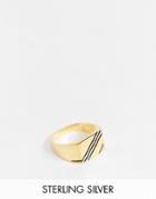 Asos Design Sterling Silver Signet Ring With Contrast In 14k Gold Plate