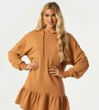 Outrageous Fortune Exclusive Mini Ruffle Hem Sweatshirt Dress With Hood In Camel-brown