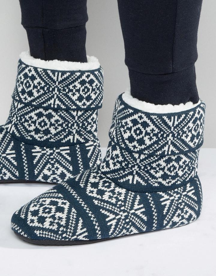 Asos Slipper Boots In Navy Holidays Fairisle - Navy