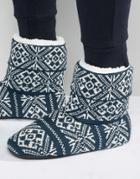 Asos Slipper Boots In Navy Holidays Fairisle - Navy