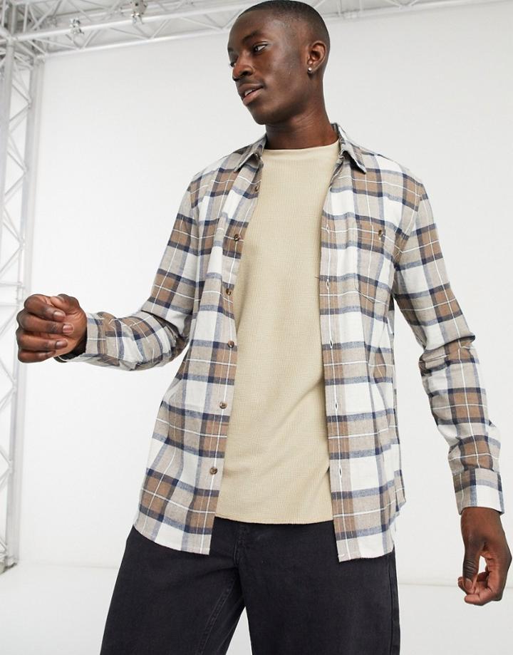 Topman Check Shirt In Brown