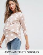 Asos Maternity Nursing Asymmetric Top With Double Layer In Oversized Animal Print - Pink