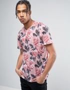 Criminal Damage T-shirt In Rose Print - Pink