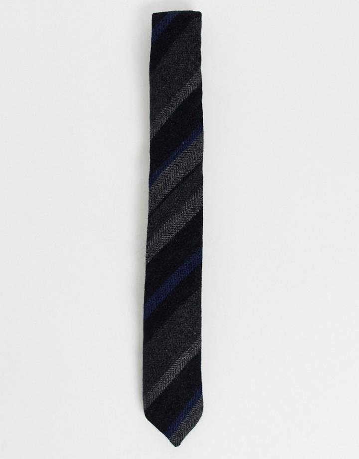 Twisted Tailor Tie With Herringbone Stripe In Black