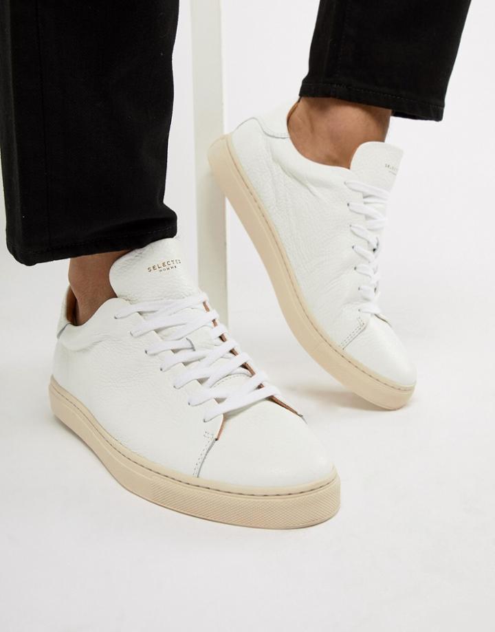 Selected Homme Premium Sneaker With Contrast Navy Sole - White