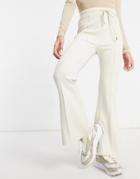 Asos Design Clean Pintuck Flare Pant In Scuba In Cream-neutral