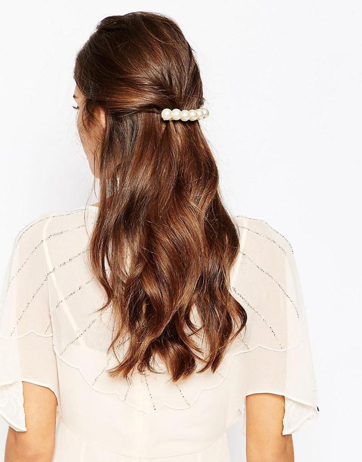 Asos Faux Pearl Hair Barrette Clip - Cream