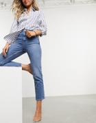 Asos Design High Rise Stretch Slim Straight Leg Jeans In Midwash-blues