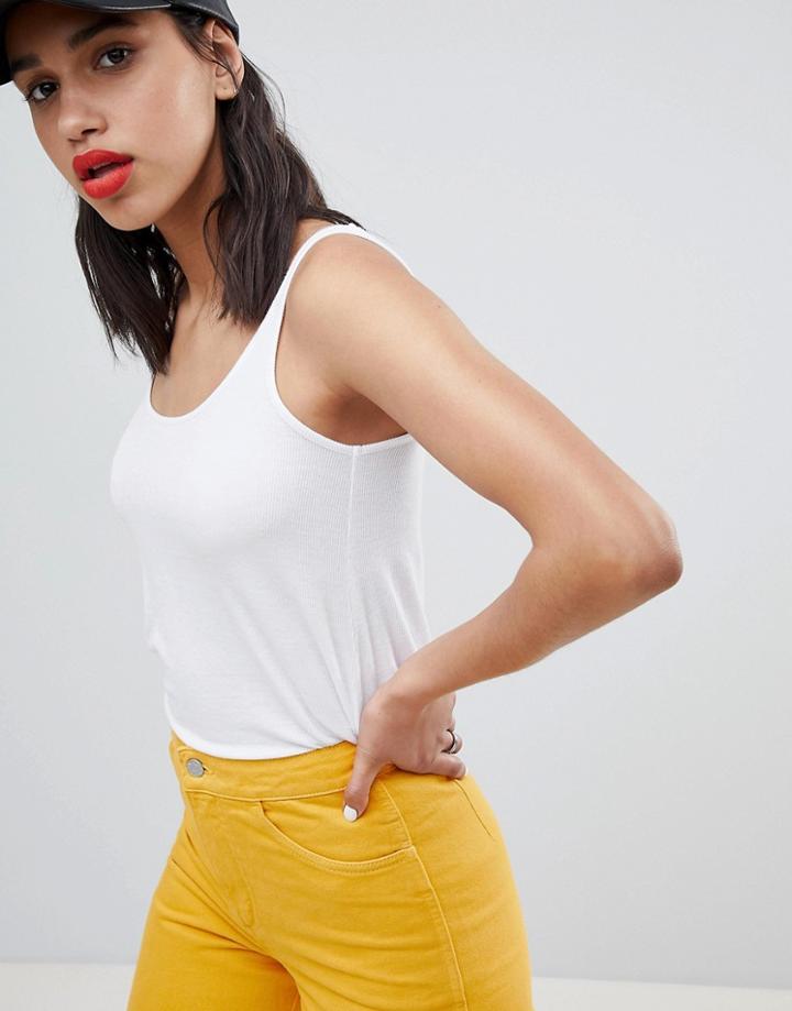 Stradivarius Jersey Ribbed Tank Top - White