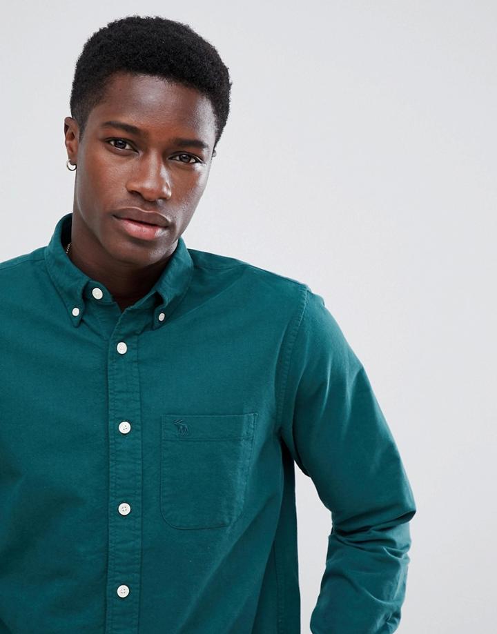 Abercrombie & Fitch Slim Fit Tonal Icon Logo Oxford Shirt In Olive Green