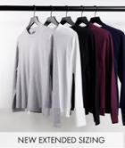 Asos Design 5 Pack Long Sleeve T-shirt In Multi - Multi
