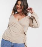 Vero Moda Curve Wrap Front Blouse With Tortoise Buckle In Beige-neutral