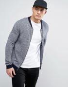Asos Knitted Bomber Jacket With Contrast Design In Navy - Navy