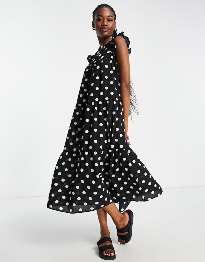 Asos Design Frill Sleeve Midi Dress In Large Mono Print-multi