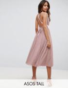 Asos Tall Premium Tulle Midi Prom Dress With Ribbon Ties - Pink