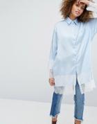 Stylenanda Longline Shirt With Lace Hem - Blue