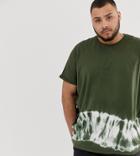 Asos Design Plus Extreme Oversized Longline T-shirt With Roll Sleeve In Bleach Wash In Khaki - Green