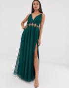 Asos Design Maxi Dress With Metal Circle Waist Trim - Green