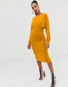Asos Design Deep V Tie Back Midi Dress - Yellow
