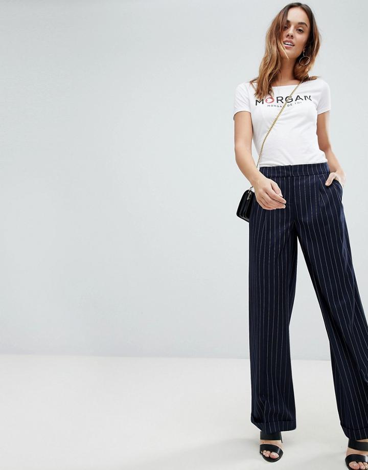 Morgan Wide Leg Pants In Pinstripe-navy