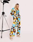 Neon Rose Wide Leg Satin Pants In 70s Retro Print - Part Of A Set-multi