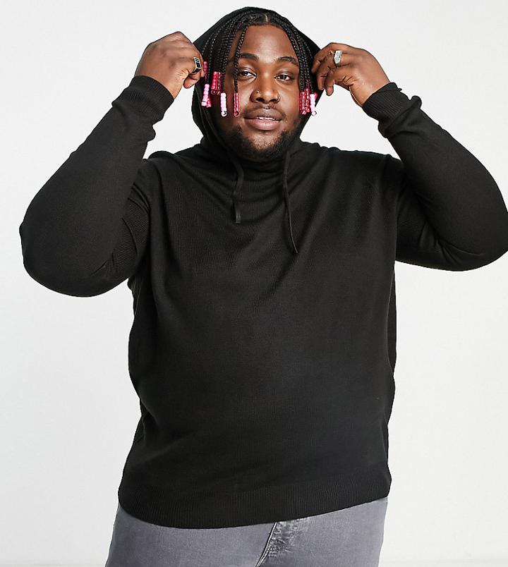 Threadbare Plus Soft Touch Hooded Sweater In Black