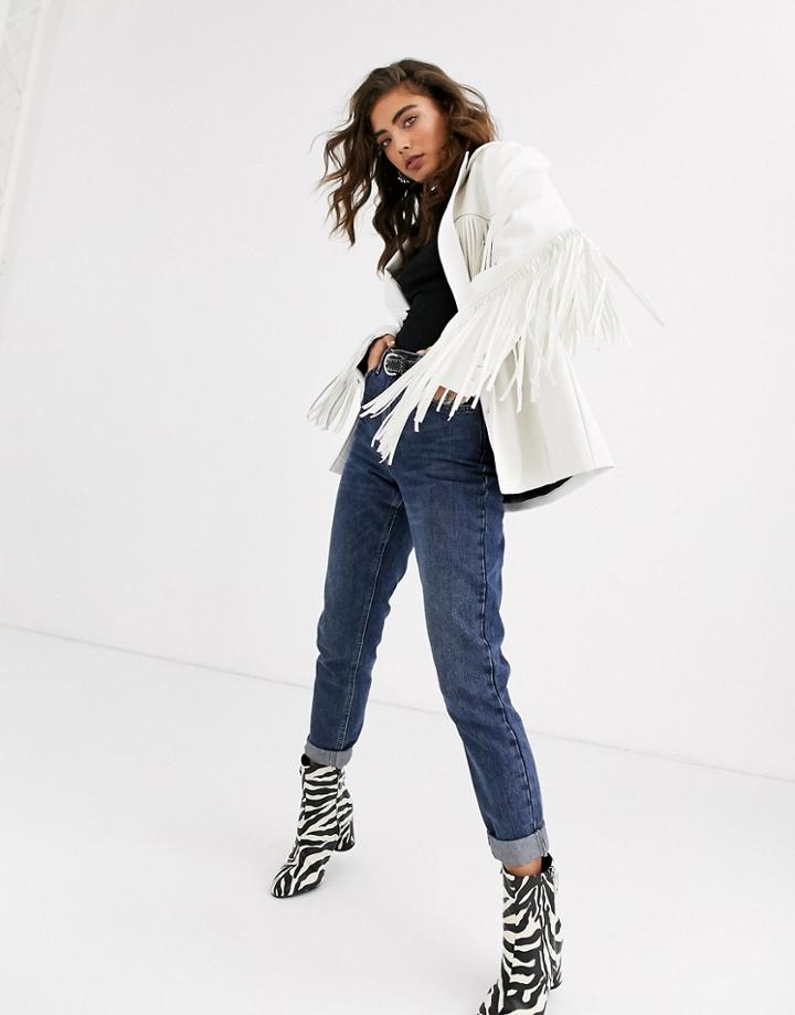 Asos Design Fringe Leather Look Jacket
