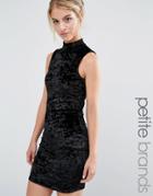 Miss Selfridge Petite Crushed Velvet High Neck Bodycon Dress - Black