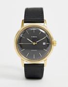 Timex Marlin Automatic Leather Watch In Black - Black