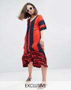 Monki Stripe Ruffle Midi T-shirt Dress - Multi