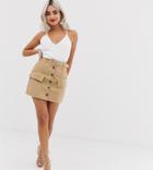 Parisian Petite Button Front Utility Skirt - Beige