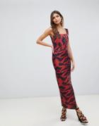 True Violet Square Neck Midaxi Boydon Dress In Tiger Print - Multi