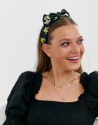 Asos Design Headband With Bow Front In Spot And Lemon Print-multi