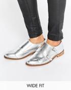 Asos Michaela Wide Fit Leather Flat Shoes - Silver