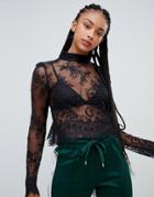 Bershka Lace Top With Embellishment - Black