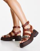 Topshop Pioneer Chain Chunky Leather Sandal In Brown