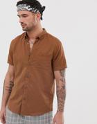 River Island Linen Shirt In Camel - Cream