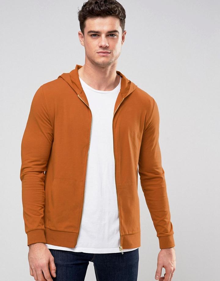 Asos Muscle Zip Up Hoodie In Burnt Orange - Brown