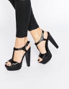 Truffle Collection T-bar Strap Heeled Sandals - Black Pu