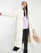 Monki Long Quilted Coat In Beige - Beige-neutral