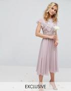Maya Midi Dress With Lace Embellishment And Circle Skirt In Chiffon - Purple