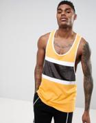 Asos Extreme Racer Back Tank With Velour Panel And Contrast Binding In Yellow - Yellow