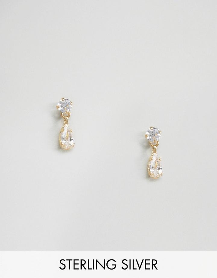 Asos Gold Plated Sterling Silver Pear Stud Earrings - Clear