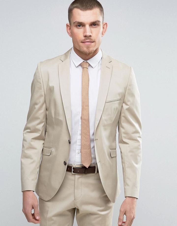 Selected Homme Slim Cotton Stretch Suit Jacket - Stone