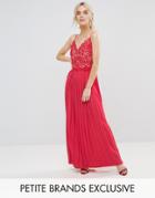 Little Mistress Petite Lace Top Pleated Maxi Dress - Red