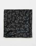 Asos Pocket Square With Hand Drawn Flower Print In Black - Black