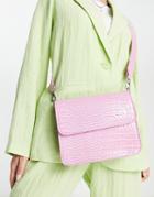 Hvisk Cayman Shiny Strap Cross Body Bag In Pastel Purple Croc