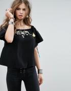 Little White Lies Elodie Off Shoulder Embroidered Festival Top - Black