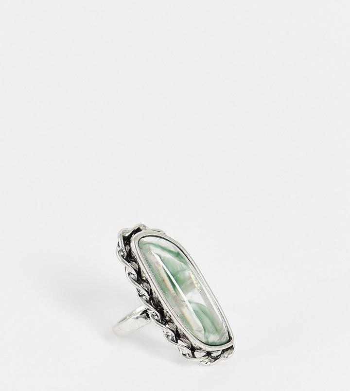 Reclaimed Vintage Inspired Long Stone Ring In Silver-gold